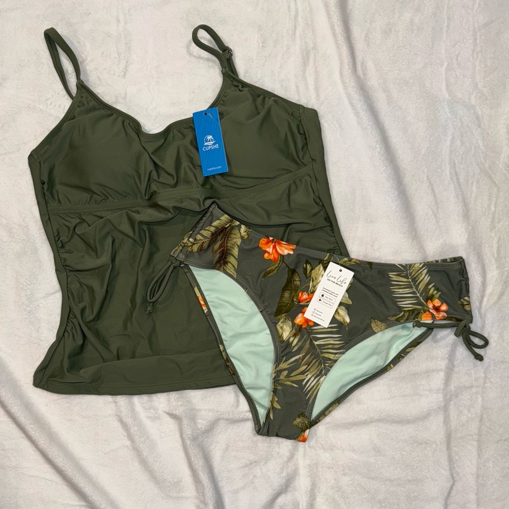 Cupshe Escaping Ruched Tankini Top & Floral Bottoms Set